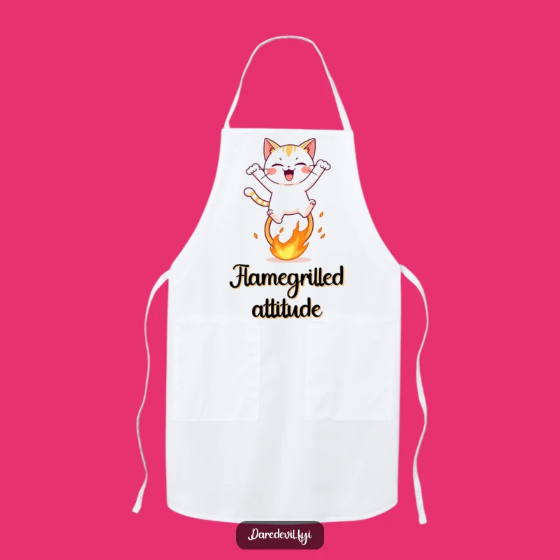 Funny Fiery Hoop Cat Apron, Hilarious Kitchen Decor, Daring Chef Cat Gift