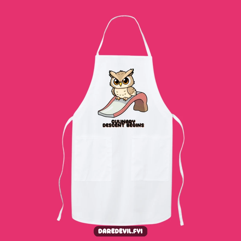 Funny Determined Owl Slide Apron, Hilarious Playground Kitchen Gear, Wise Whoosh Chef Gift