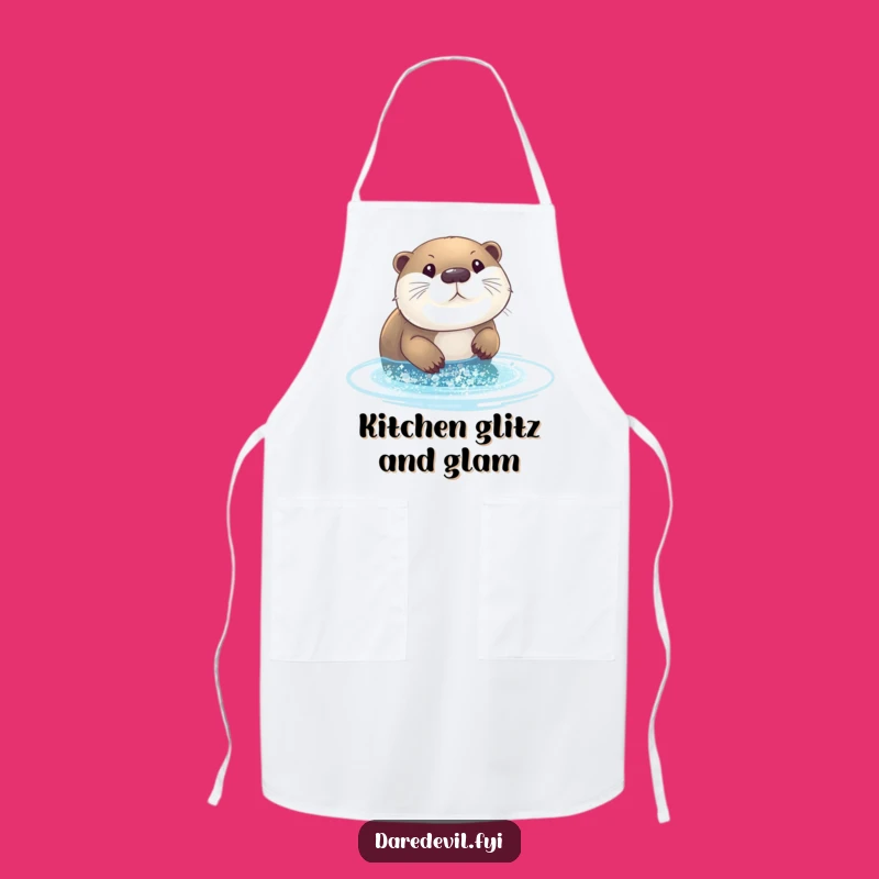Funny Otter Glitter Apron: Hilarious Kitchen Wear for Playful Cooks, Perfect Funny Gift