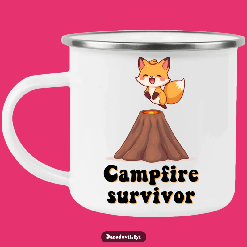Funny Fox Volcano Camping Mug: Durable & Adventurous, Perfect for Outdoor Bravery