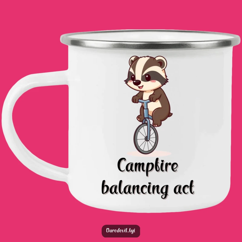 Funny Badger Unicyclist Camping Mug: Fuel Your Adventures with Grit!