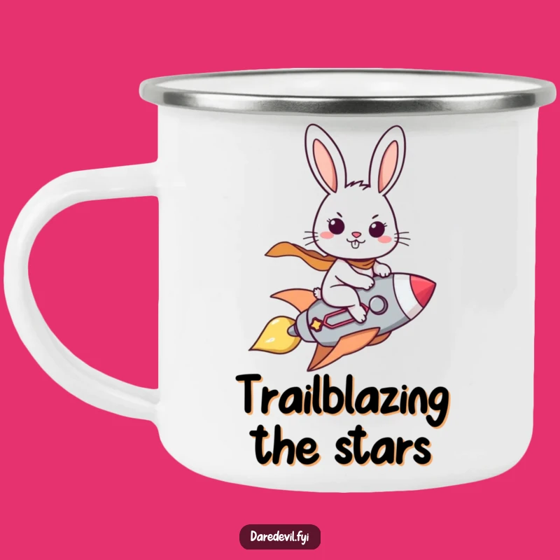 Funny Brave Rabbit Rocket Camping Mug, Hilarious Outdoor Space Gift, Determined Explorer Mug