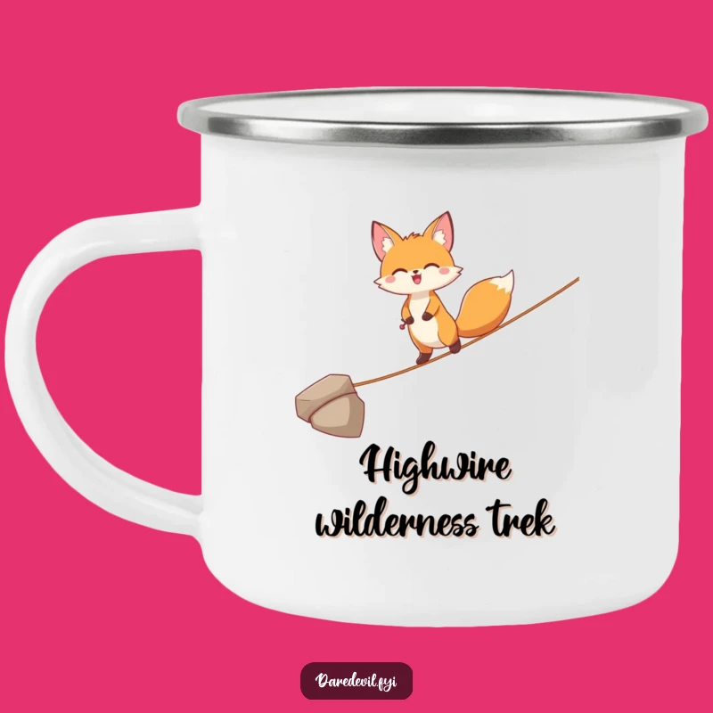 Adventure Balance: Funny Joyful Fox Tightrope Camping Mug!