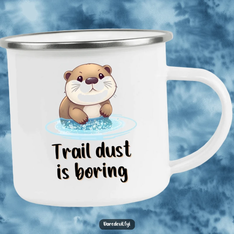 Funny otter glitter camping mug: an otter diving into glitter, durable and humorous for outdoors.