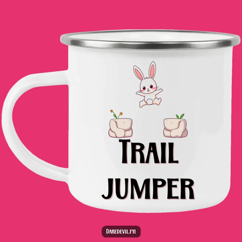 Funny Brave Rabbit Camping Mug: Durable Leaping Bunny, Outdoor Funny Gift