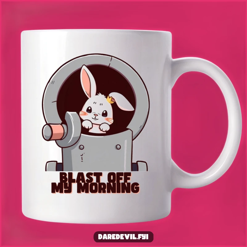 Funny Rabbit Cannon Mug: Curious Creature's Blast-Off for a Hilarious Gift!