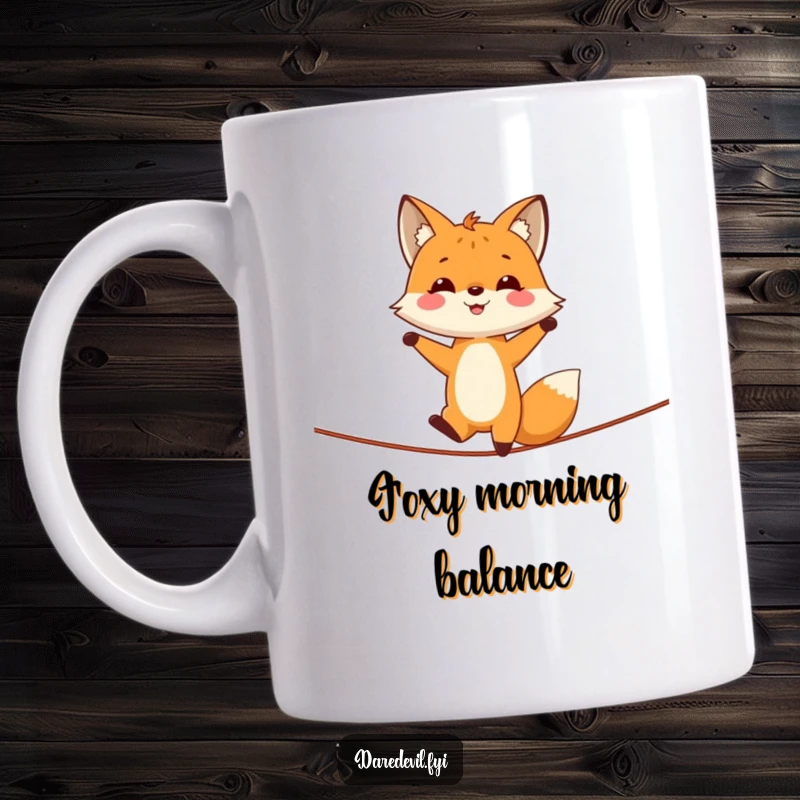 Funny smiling fox performing a perfect handstand on a tightrope, demonstrating impressive balance and a cheerful demeanor.