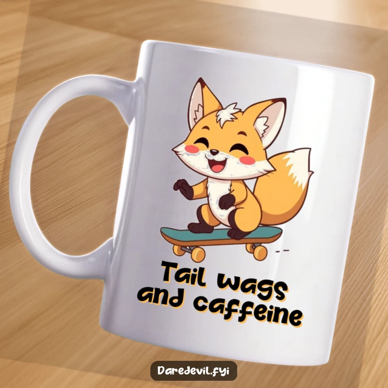 Funny fox riding a skateboard with a huge grin, showcasing pure joy and a love for extreme sports, perfect for a humorous gift.