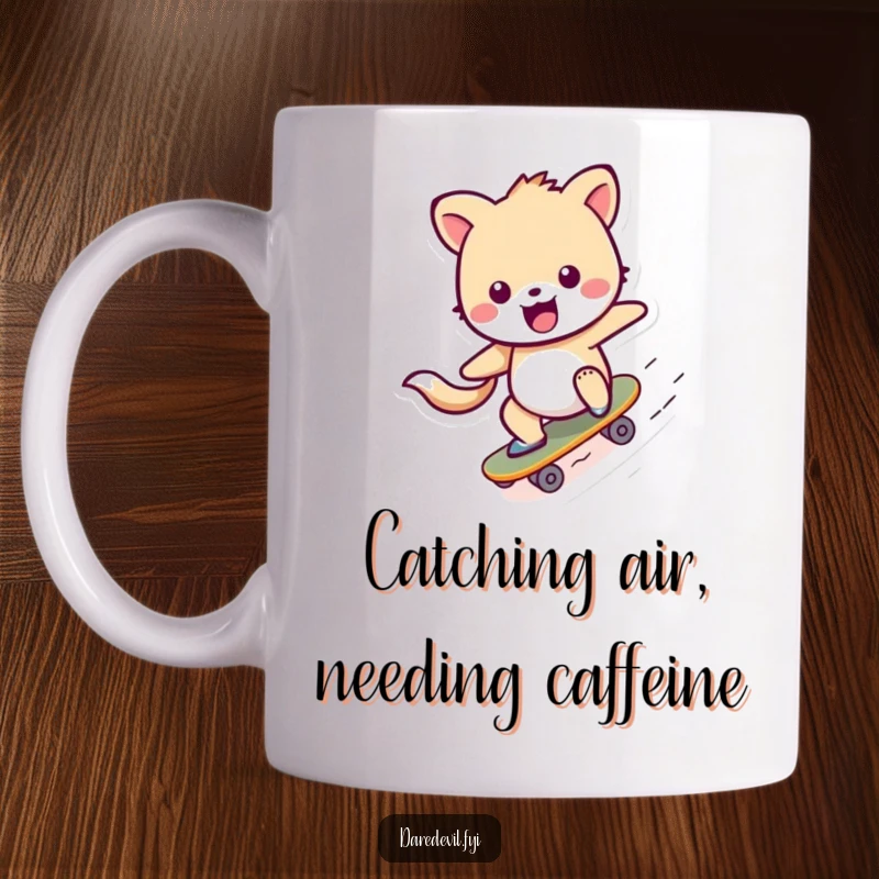 Funny Mug featuring a cheerful animal character zooming downhill on a miniature skateboard with pure joy and determination.