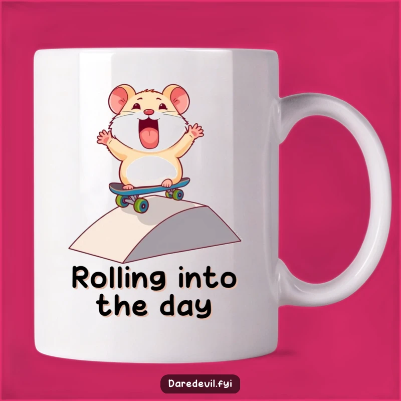 Funny Thrilled Hamster Skateboard Mug: Shredding Fun for Coffee Lovers!