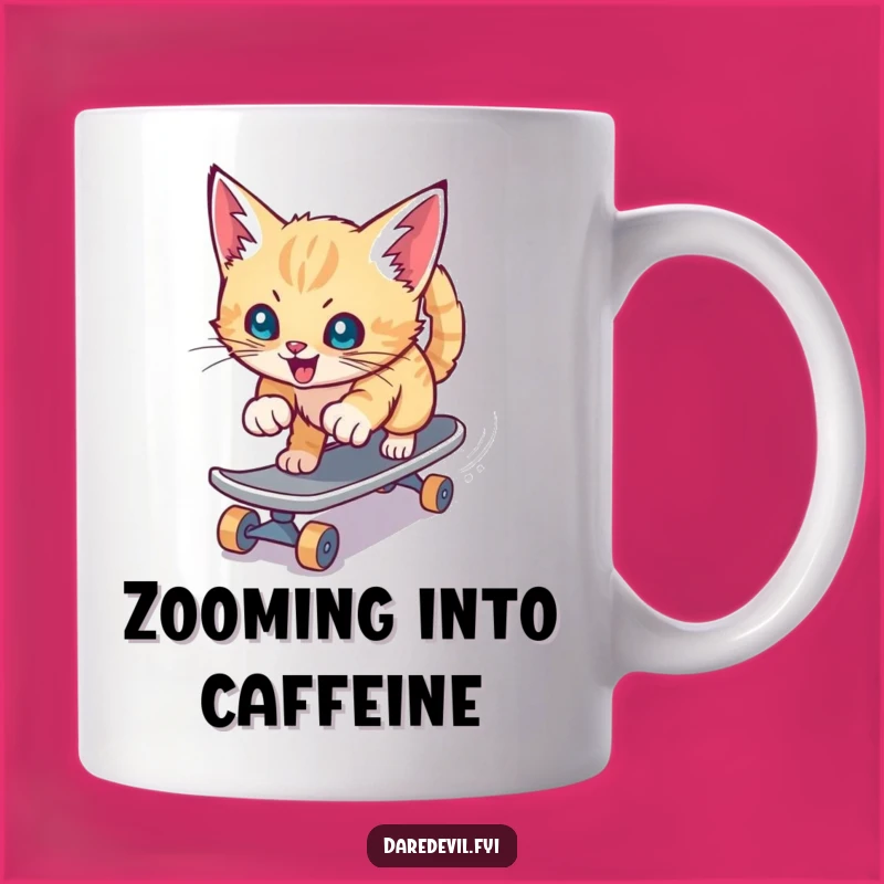 Funny Kitten Skateboard Mug: Playful Character, Extreme Speed, Perfect Humorous Gift