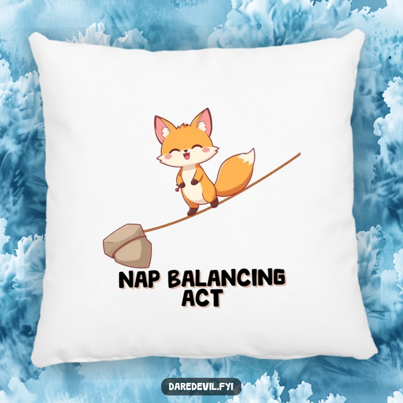 Funny Fox Pillow: A joyful fox character balances on a thin tightrope, adding cozy comfort and artistic charm to any space.