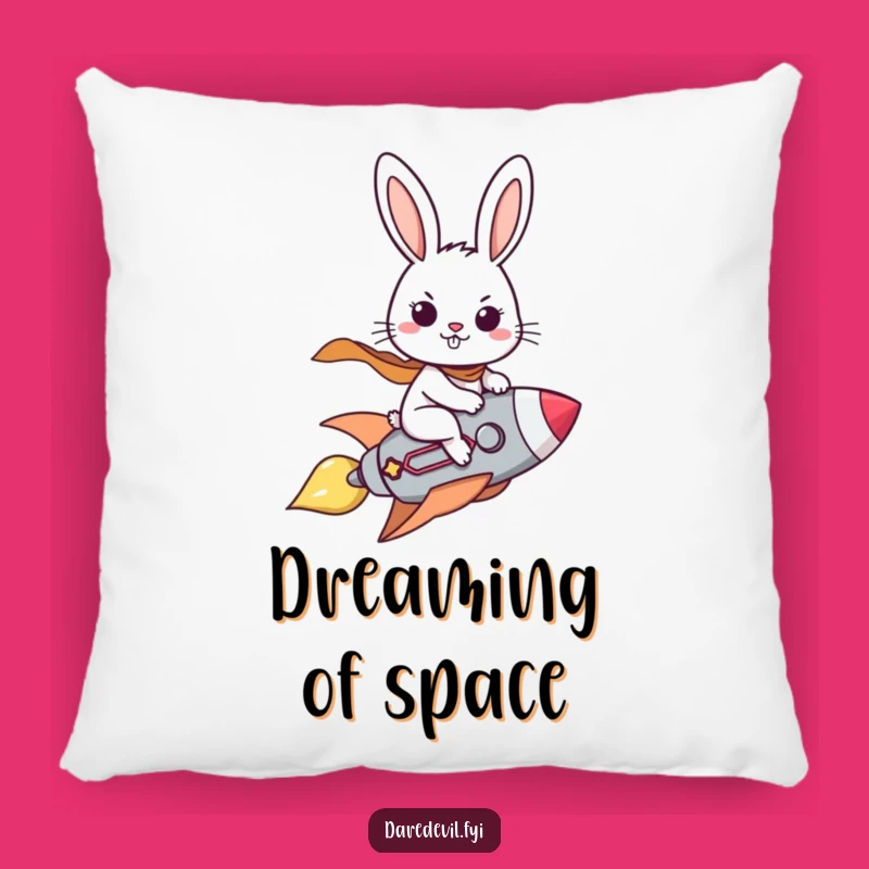 Funny Brave Rabbit Rocket Pillow, Cozy Space Decor, Determined Bunny Comfort Gift