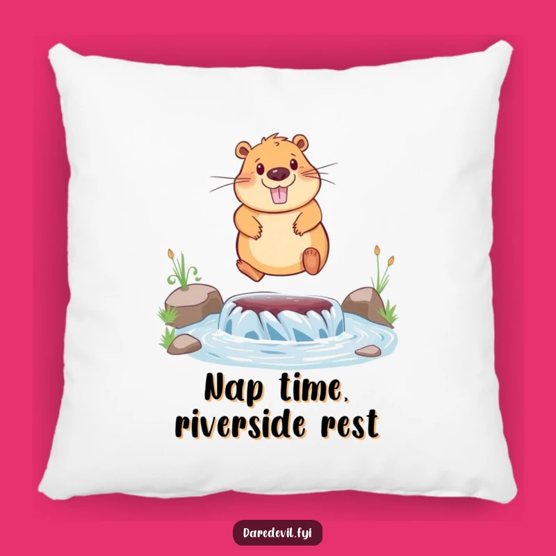 Funny Capybara Pillow: Cozy Comfort with a Brave River Jump