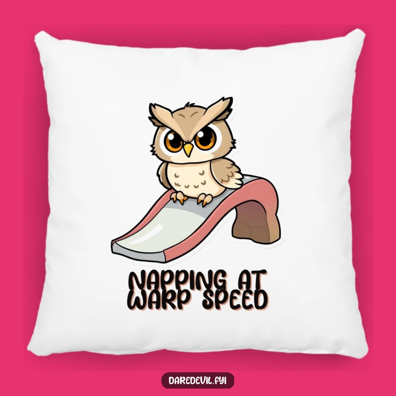Funny Determined Owl Slide Pillow, Cozy Playground Decor, Wise Whoosh Comfort Gift