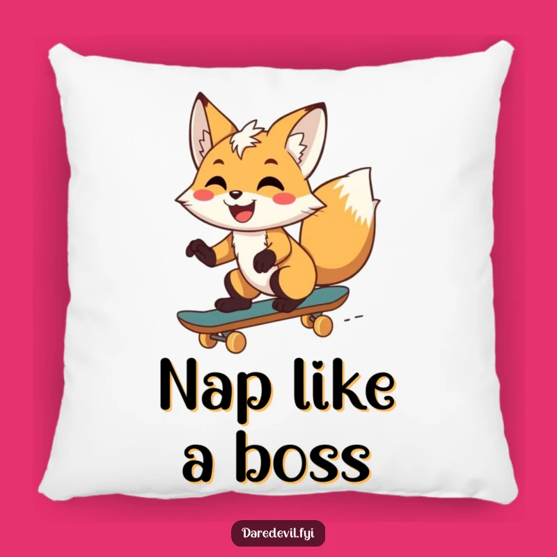 Funny Fox Skateboarder Pillow: Cuddle Up with Comic Adventure!