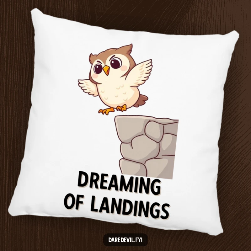 Funny pillow with a soft texture, showing a giggling owl character mid-dive, bringing humor to any seating area.