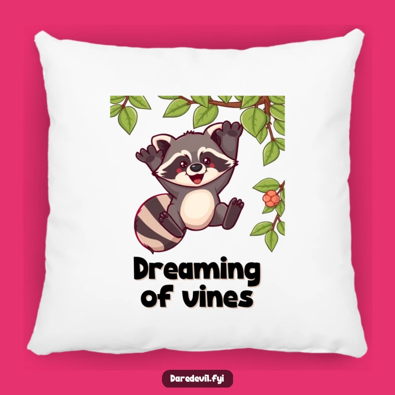 Funny Raccoon Pillow: Cozy Comfort with a Daring Vine Swing