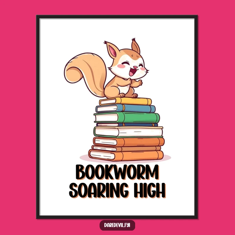 Funny Reading Digital Art: Giggling Squirrel Climbs Books, Instant Funny Gift