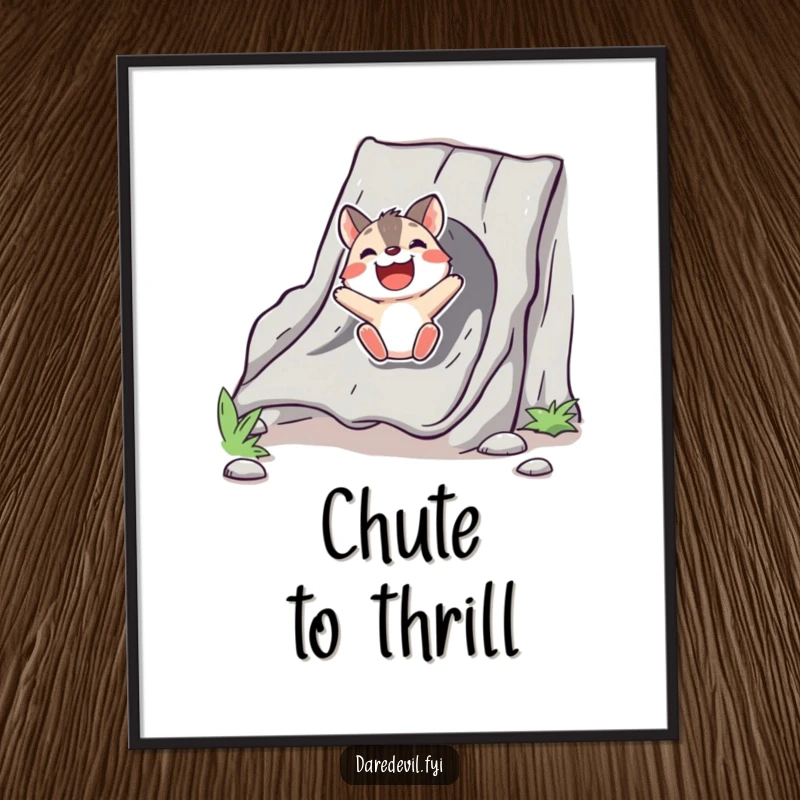 Funny Digital Art Print of a bold animal character sliding down a chute with pure delight, ready for instant download.