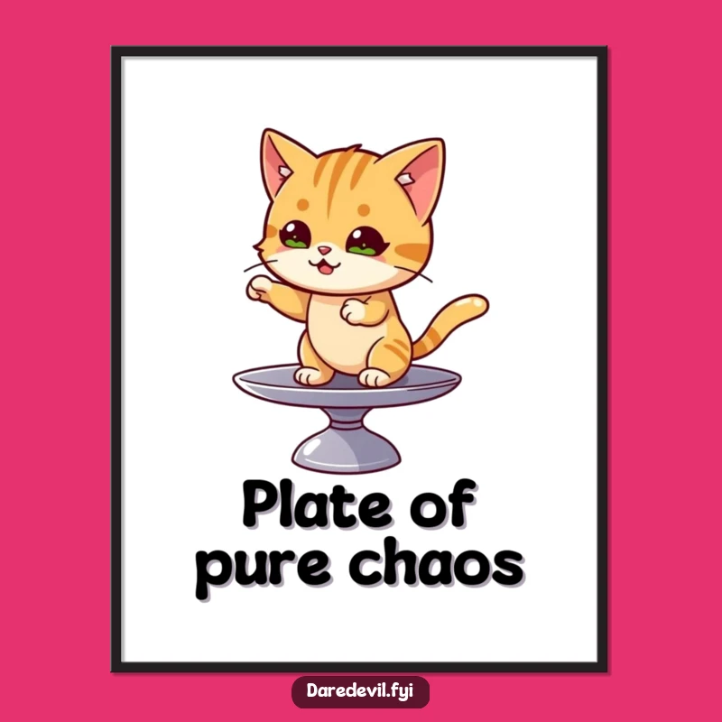 Funny Cat Plate Spin Digital Art: Feline Acrobatics for Your Walls!