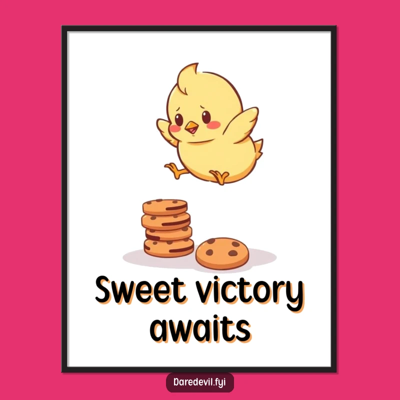 Funny Chick Cookie Jump Digital Art - Instant Brave Download for Decor