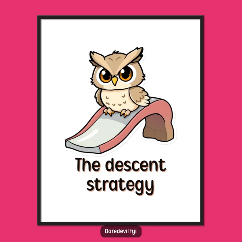 Funny Determined Owl Slide Digital Art, Hilarious Playground Printable, Wise Whoosh Decor