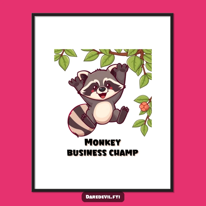 Funny Raccoon Digital Art: Exhilarating Vine Swing Wall Decor