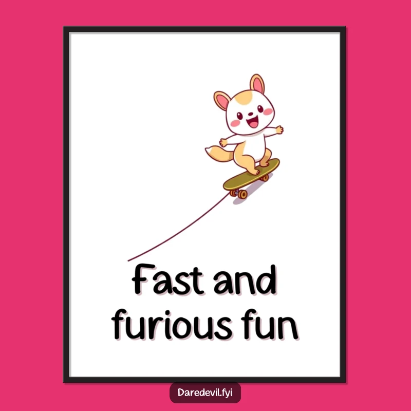 Funny Skater Animal Digital Art: Zooming Print, Instant Gift