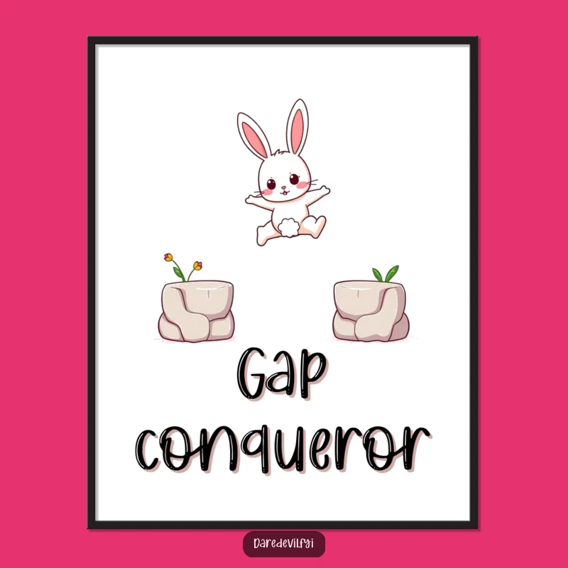 Funny Brave Rabbit Digital Art: Leaping Bunny Print, Gift