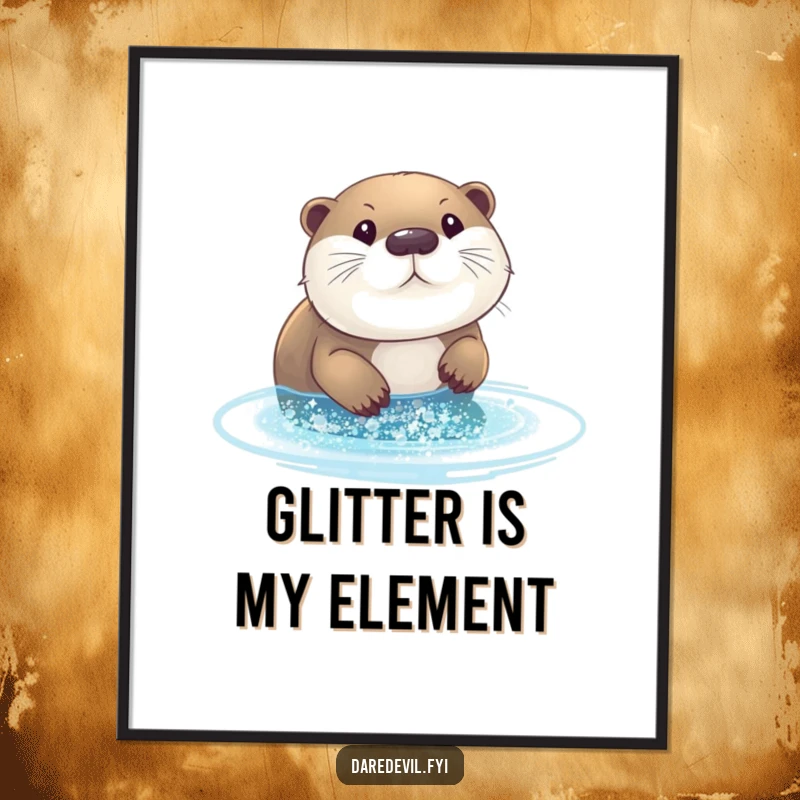 Funny otter glitter digital art print: an otter diving into glitter, instant playful decor.