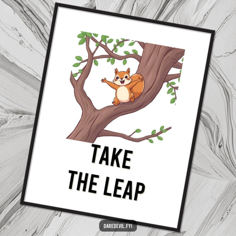 Funny squirrel digital art print, brave squirrel jumping from tree branch, instant wall decor, bold and humorous art.