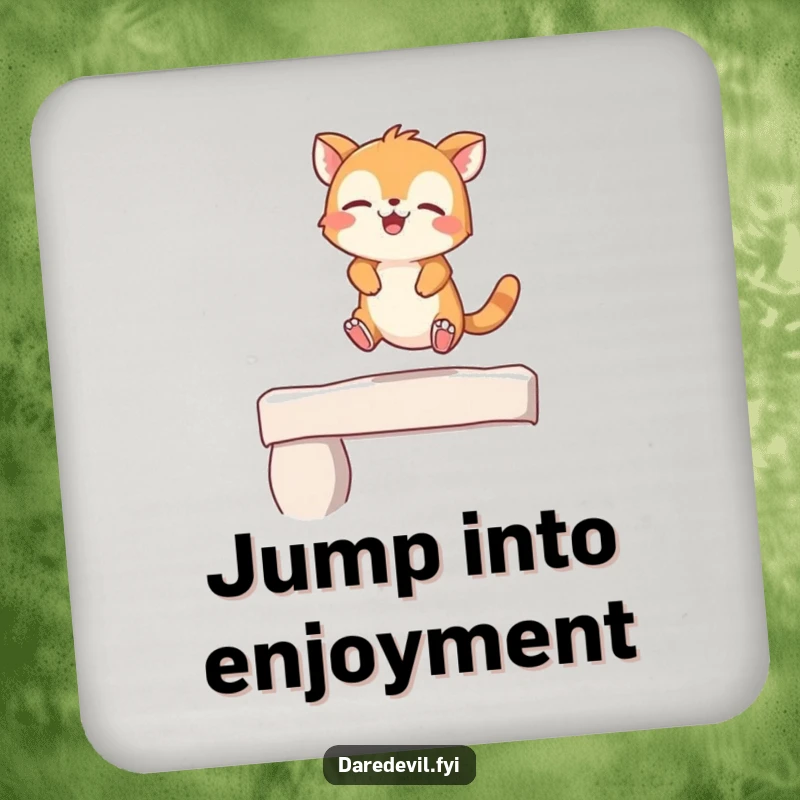 Funny Drink Coaster with a giggling animal character leaping off a ledge, protecting surfaces with playful humor.