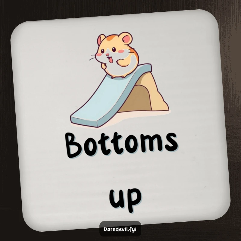 Funny Hamster Drink Coaster featuring a hamster rapidly sliding down a steep slide, adding miniature athletic humor to drink service.