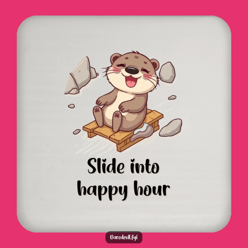 Funny Otter Sledding Coaster Set: Protect Tables with Playful Style!