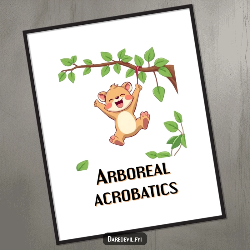 Funny Poster showcasing a joyful animal character swinging high from a vine with unrestrained glee and a look of pure bliss.