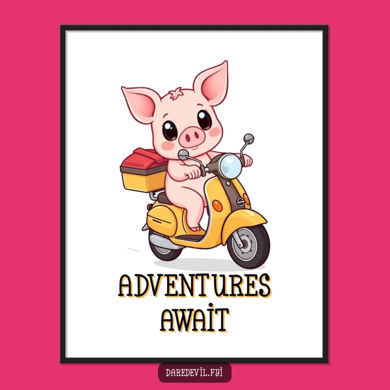 Funny Piglet Scooter Poster: Vibrant Rider Art Print, Perfect Funny Gift