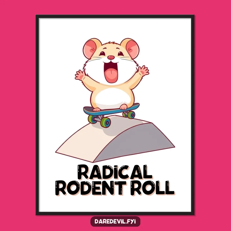 Funny Thrilled Hamster Skateboard Poster: Rad Art for Your Walls!