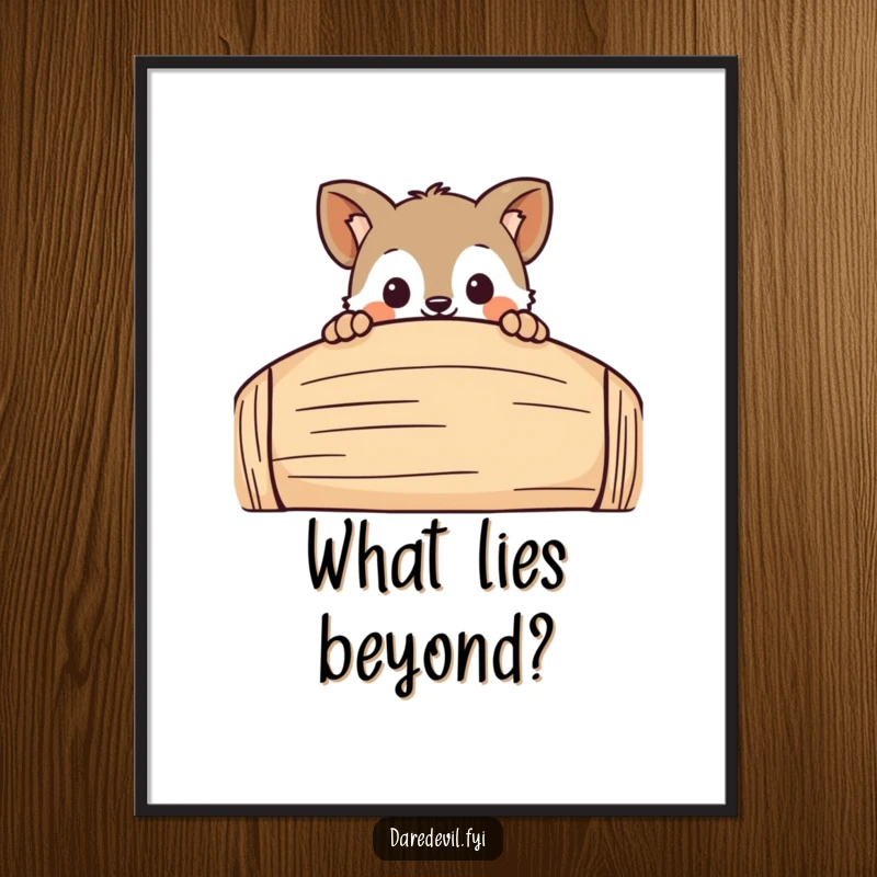 Funny Wall Art Poster of a curious animal character playfully peeking over a large, amusing obstacle, adding a humorous and charming element to decor.