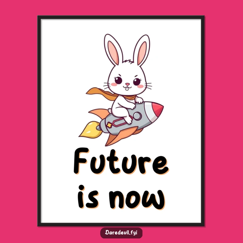 Funny Brave Rabbit Rocket Poster, Hilarious Space Decor, Determined Bunny Art Print