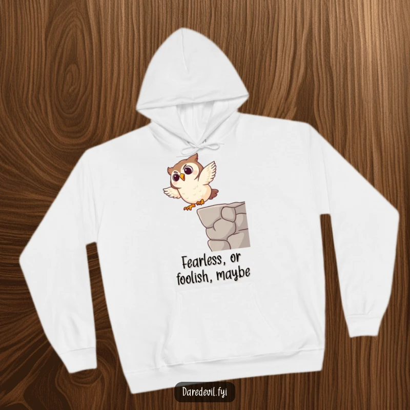 Funny hoodie featuring a giggling owl character in the midst of a daring dive, designed for maximum humor and comfort.
