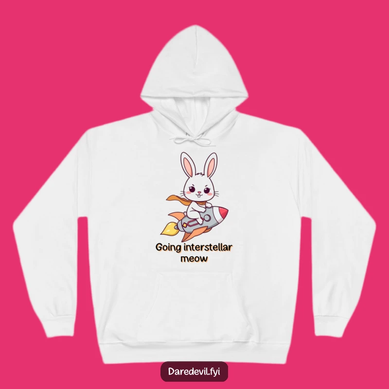 Funny Brave Rabbit Rocket Hoodie, Cozy Space Adventure Gift, Determined Bunny Warmth