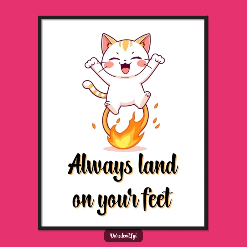 Free Printable Wall Art: Mischievous Cat Fire Hoop! Funny Downloadable Decor