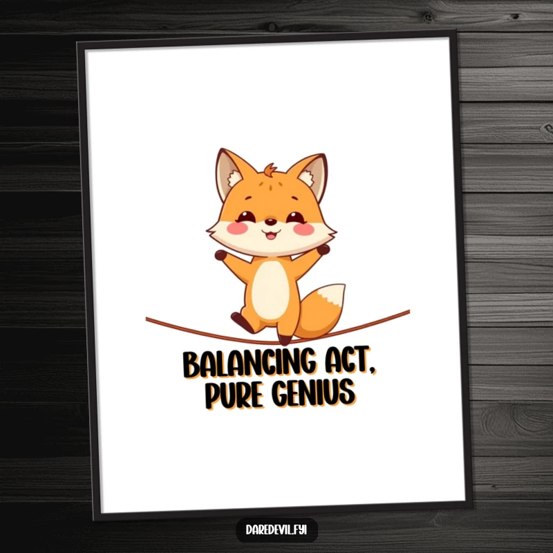 Funny Free Printable Wall Art: A smiling fox strikes a perfect handstand on a tightrope, embodying balance and whimsical humor.