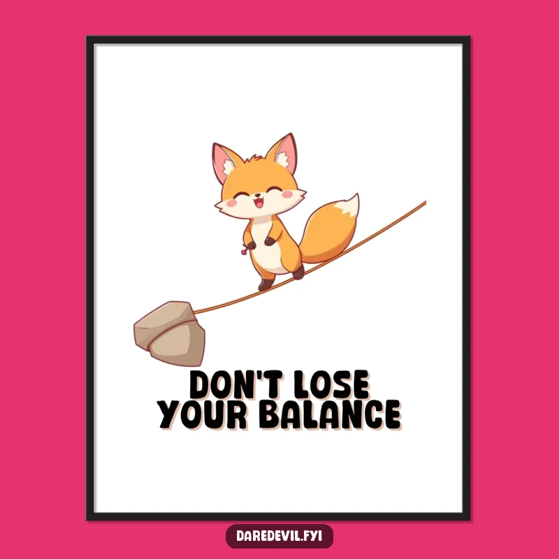 Free Printable Wall Art: Funny Fox Tightrope Walker, Humorous Downloadable Decor for Thrill Seekers