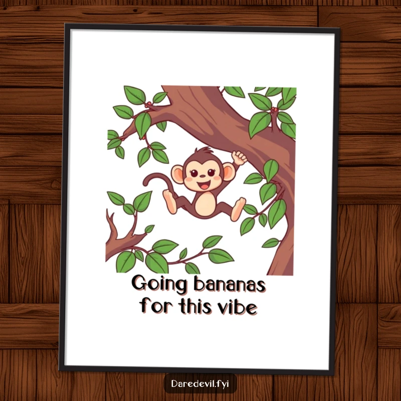 Funny Free Printable Wall Art: A lively monkey swings at high speed through lush green vines.