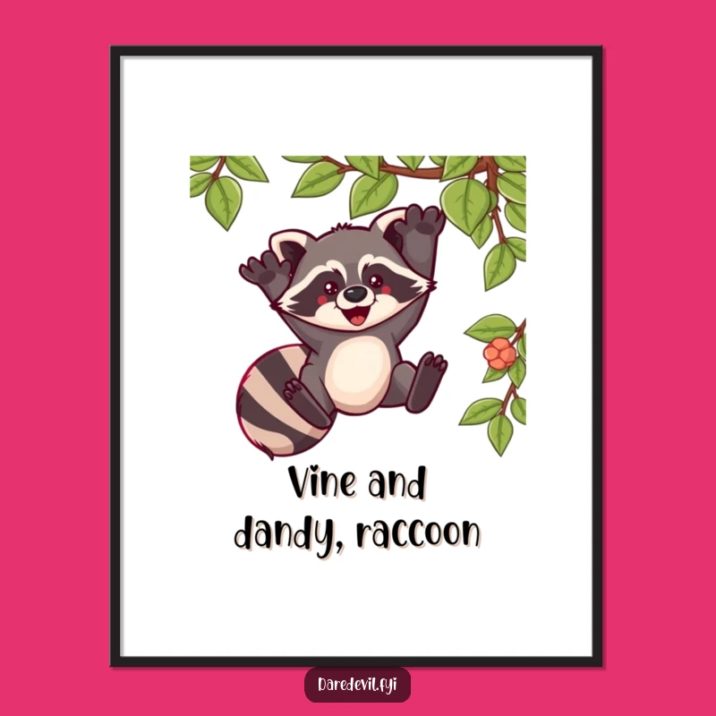 Funny Free Printable Raccoon Wall Art: Swinging Vine Animal Downloadable Decor