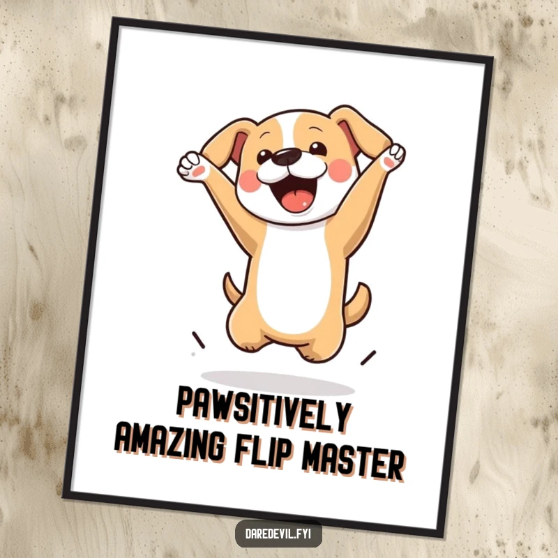 Funny Free Printable Wall Art: Dog performing an impressive mid-air flip, capturing a moment of pure canine excitement.