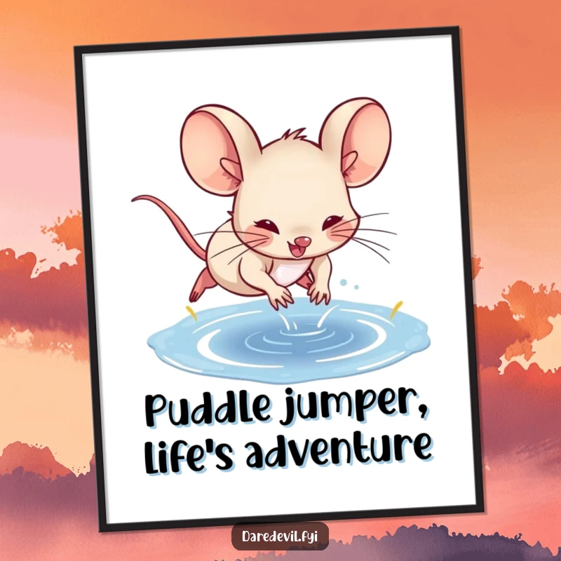 Funny Free Printable Wall Art: A spunky mouse joyfully diving into a puddle, full of personality. Unique downloadable art.