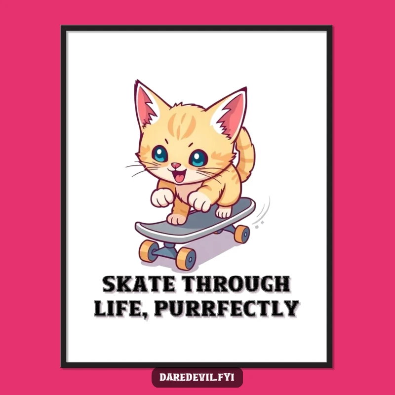 Free Printable Wall Art: Kitten Skateboarder, Action Downloadable Decor